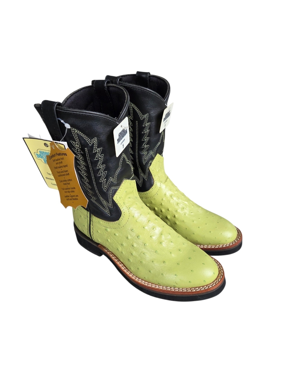 Smoky Mountain Lime Green Ostrich Print Leather Western Boots Youth 5 Women 7